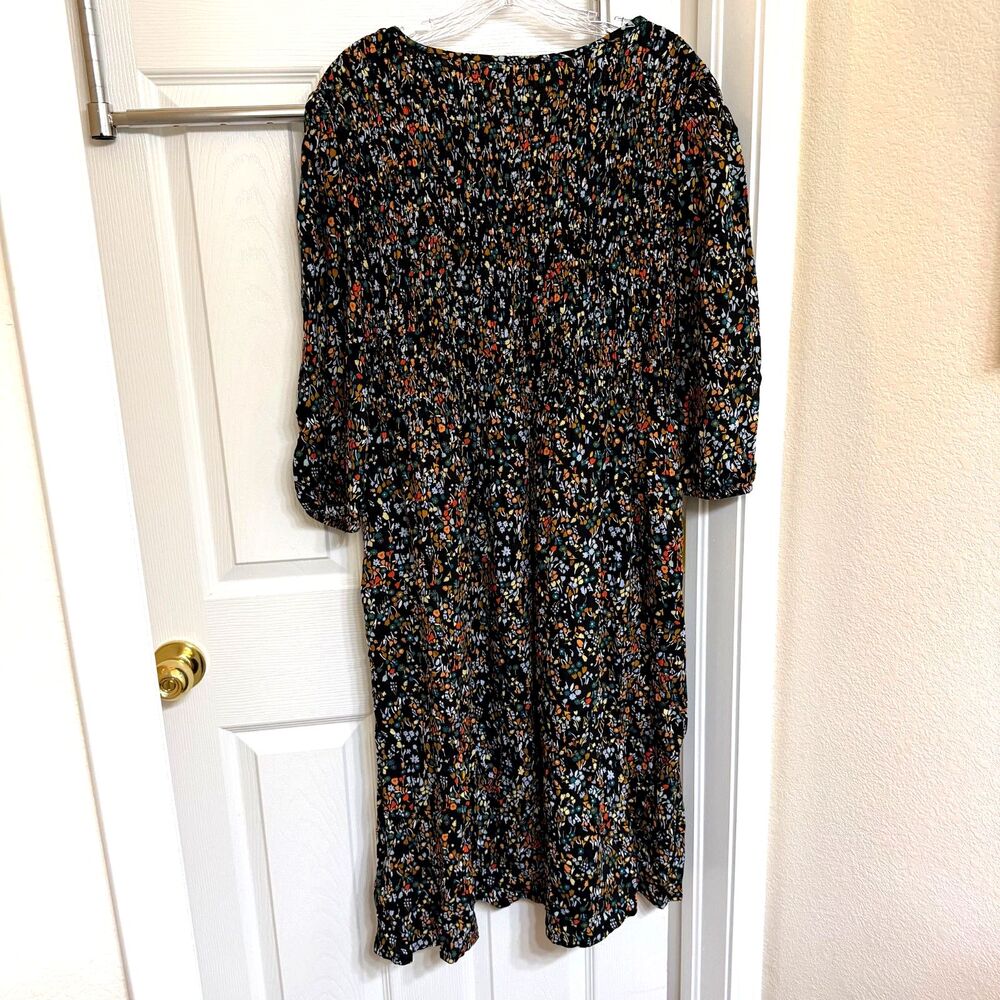NWT Croft & Barrow Modest Black Floral Smocked Midi Dress Large Petite - Picture 4 of 4